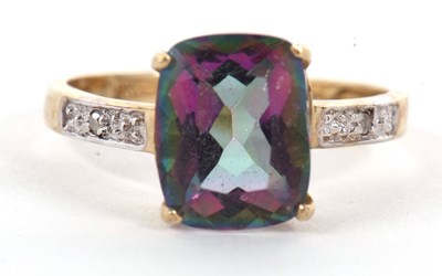 Lot 47 - A 9k 'mystic topaz' ring, the radiant cut...