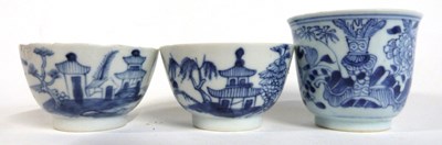 Lot 260 - Two Chinese porcelain tea bowls, blue and...