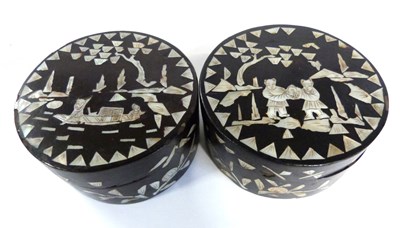 Lot 273 - Two Chinese circular wooden boxes with inlaid...