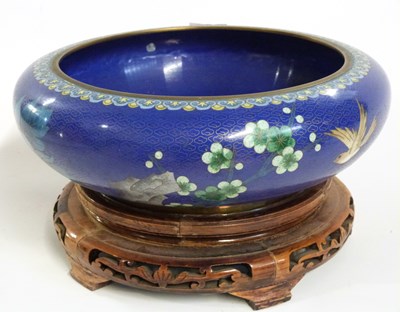 Lot 350 - A large Cloisonne bowl, the blue ground finely...