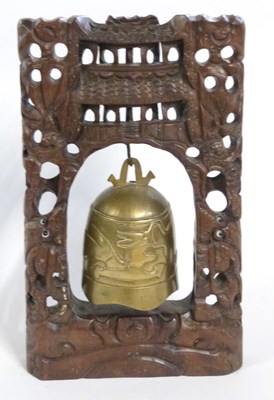 Lot 306 - Chinese temple bell, the brass bell mounted on...