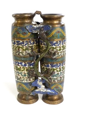 Lot 303 - Pair of Chinese metal ware vases decorated in...