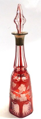 Lot 315 - A Bohemian style decanter, the amber glass...