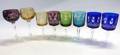 Lot 317 - A group of eight various coloured glass wine...