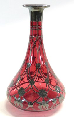 Lot 324 - A continental ruby coloured glass decanter...