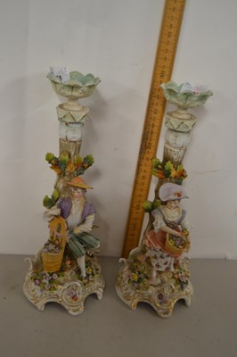 Lot 188 - A pair of continental porcelain candlesticks,...