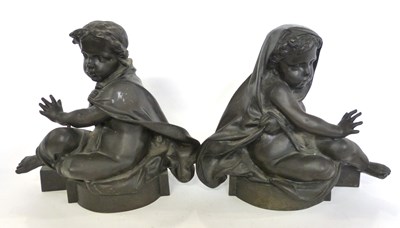 Lot 393 - Two large bronze figures of cherubs mounted on...