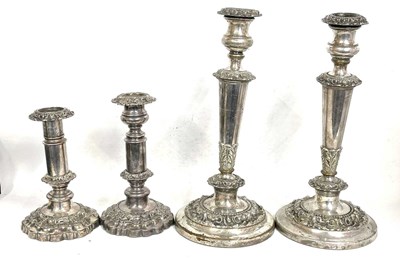 Lot 388 - Two pairs of Victorian silver-plated candle...