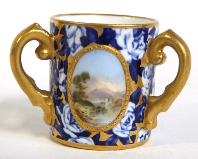 Lot 401 - Miniature Coalport tyg with a hand painted...