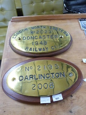 Lot 663 - Railway Interest - Two large brass plaques,...