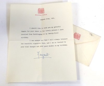 Lot 469 - Signed letter by Princess Margaret with...