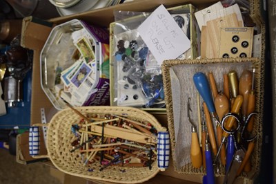 Lot 112 - Box of various mixed sewing and craft supplies...