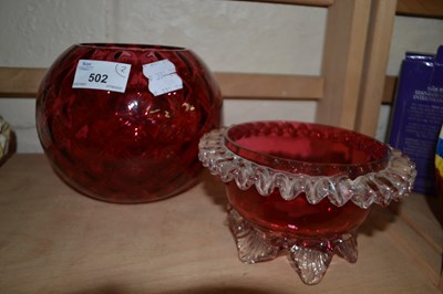 Lot 502 - TWO CRANBERRY GLASS BOWLS