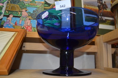 Lot 542 - Large blue glass pedestal bowl