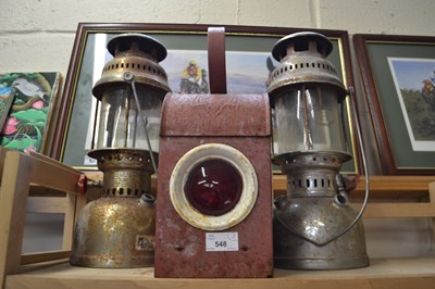 Lot 548 - Two vintage parafin lanterns and a vintage...