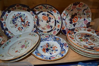 Lot 552 - Various antique plates to include Ironstone...