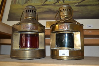 Lot 569 - Pair of reproduction ships lamps