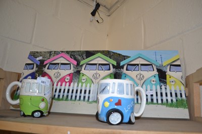 Lot 581 - Two novelty VW campervan mugs and a similar...