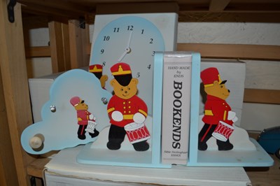 Lot 645 - A pair of childrens wood teddy bear bookends...