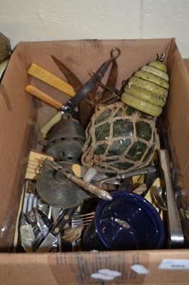 Lot 684 - Box of assorted flatware etc