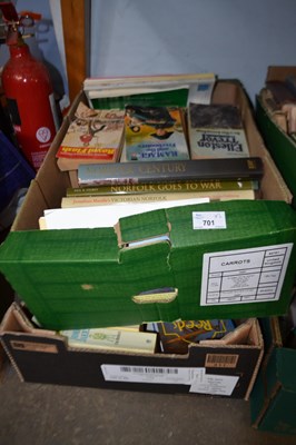 Lot 701 - Two boxes of assorted books to include local...