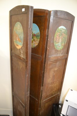 Lot 720 - Four fold painted wooden screen