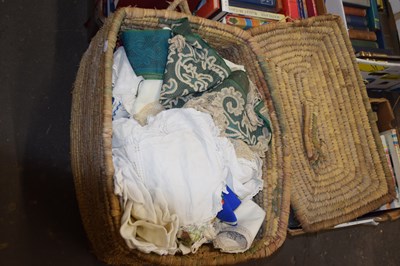 Lot 847 - Wicker linen basket full of table cloths etc