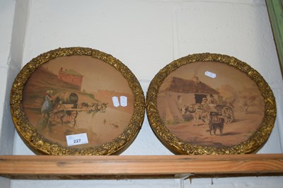 Lot 227 - A pair of circular framed studies, village...