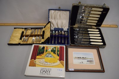 Lot 131 - Mixed various cased cutlery framed print etc