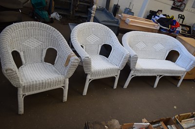 Lot 871 - White painted wicker three piece conservatory...