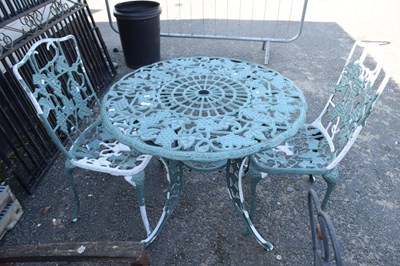 Lot 395 - Cast alluminium garden table and two chairs