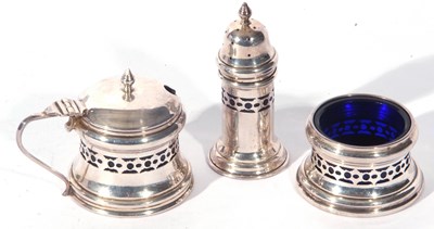 Lot 151 - George V silver three piece condiment set...