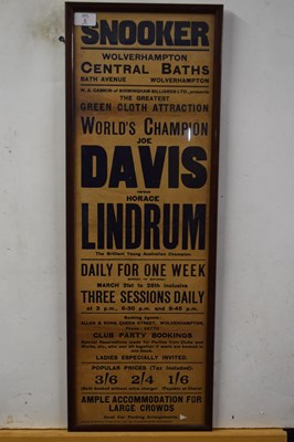 Lot 5 - Snooker match advertising poster - Joe Davis v...