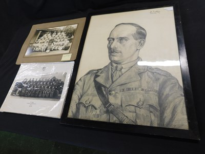 Lot 380 - Large charcoal portrait depicting Major P L M...