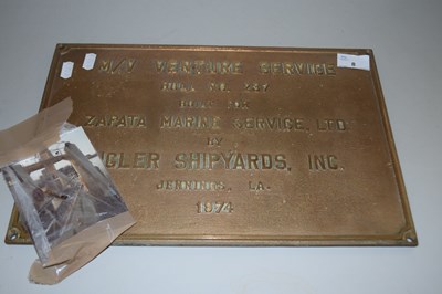 Lot 8 - Shipping Interest: A brass ships plaque marked...