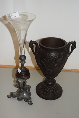 Lot 15 - Cast metal oil lamp base with heron shaped...