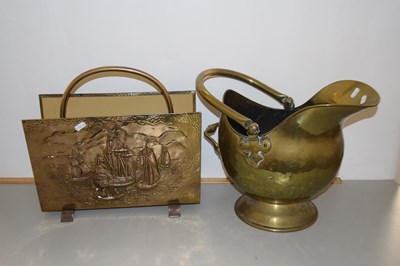 Lot 27 - A brass coal helmet and a brass mounted...