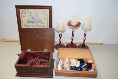 Lot 30 - Mixed Lot: Sewing box and contents, glass...