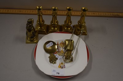 Lot 76 - Mixed Lot: Small brass candlesticks, brass...