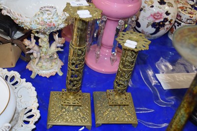 Lot 159 - Pair of brass adjustable candlesticks with...