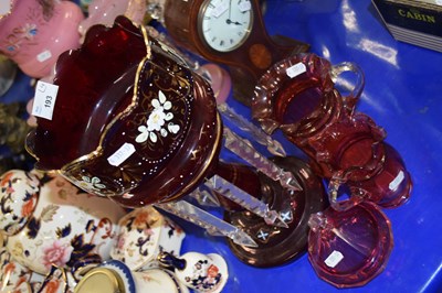 Lot 193 - Mixed Lot: Ruby glass table lustre with glass...