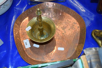 Lot 206 - Copper serving tray together with a small...