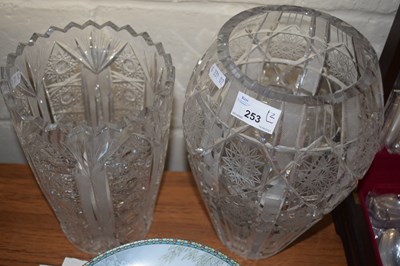 Lot 253 - Two modern heavy cut glass clear vases