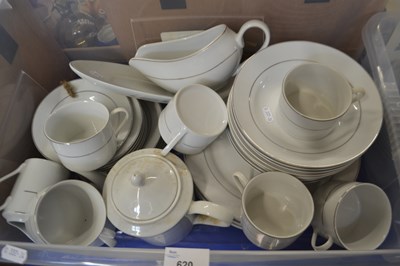 Lot 620 - Quantity of white and silver trim dinner wares