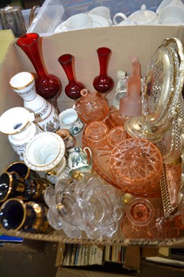 Lot 635 - Mixed Lot: Pink glass dressing table set, red...