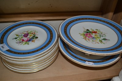 Lot 664 - Floral decorated blue and gilt trim part...