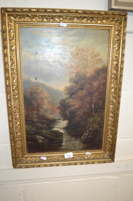 Lot 792 - Mountainous river, oil on canvas in decorative...