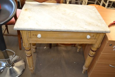 Lot 802 - Marble topped pine single drawer side table