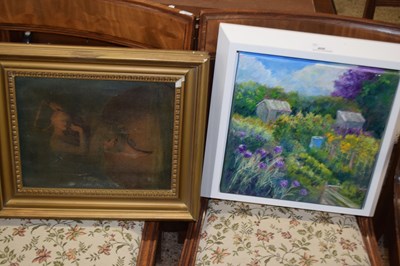 Lot 406 - Dee Evans study of a garden scene, oil on...