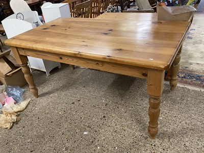 Lot 409 - Modern pine kitchen table on turned legs,...